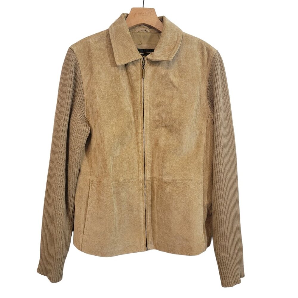 Fabio Jacket Genuine‎ Leather and Knit Arms Tan Size Large Vintage Classic